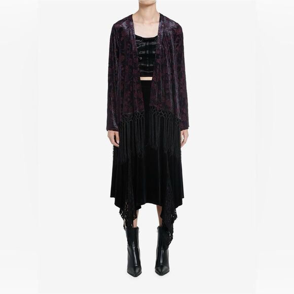 Cosmic Aura Purple Roses Burnout Velvet Witchy Goth Whimsigoth Duster XS/S - Picture 2 of 9